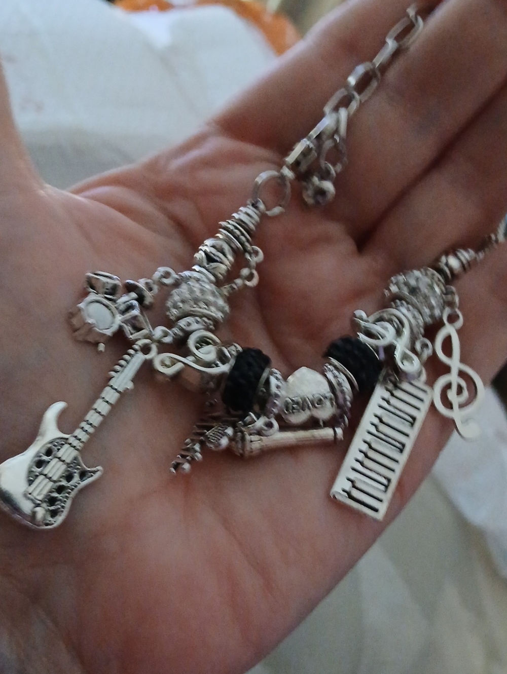 Silver Music Charm Bracelet with Guitar & Piano Charms